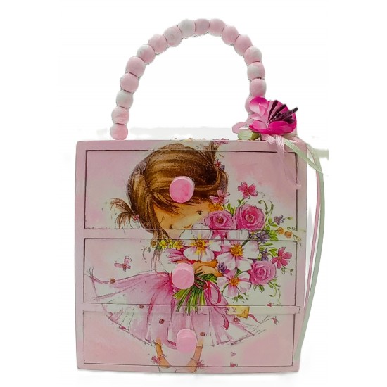 Χειροποίητη Ξύλινη Μπιζουτιέρα Pοζ