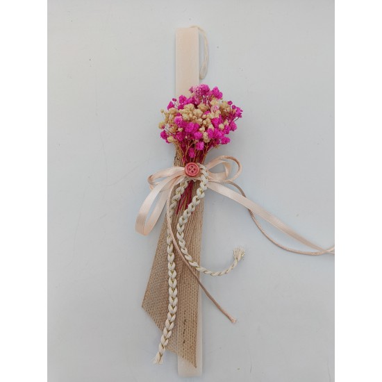 Χειροποίητη Πασχαλινή Λαμπάδα - Φυσικά Αποξηραμένα Υλικά Εκρού