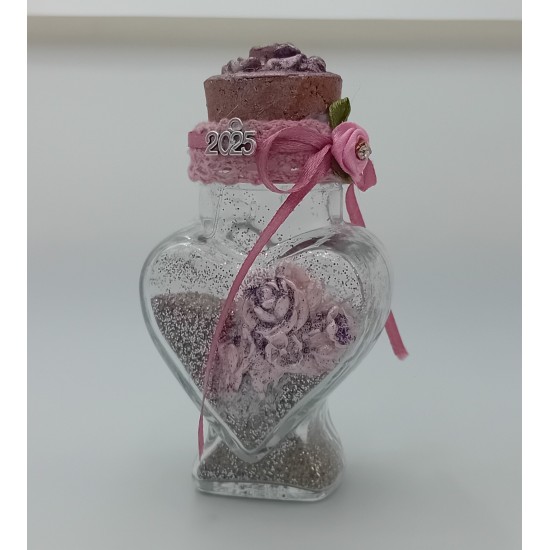 Διακοσμητικό χριστουγεννιάτικο μπουκαλάκι - Ροζ πολύχρωμο